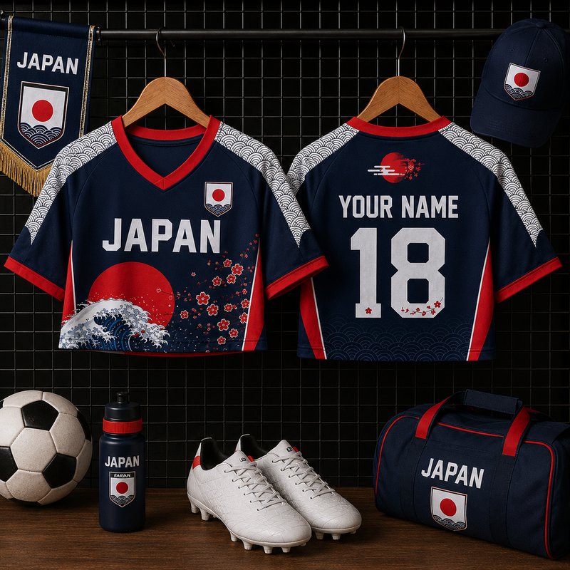 Custom Japan Soccer Crop Top Jersey, Personalized Japan Football Crop Tee for Women, Japanese Futbol Shirt with Name Number