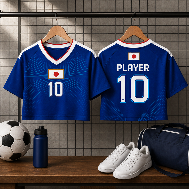 Custom Japan Soccer Crop Top Jersey, Personalized Japan Football Crop Tee for Women, Japanese Futbol Shirt with Name Number