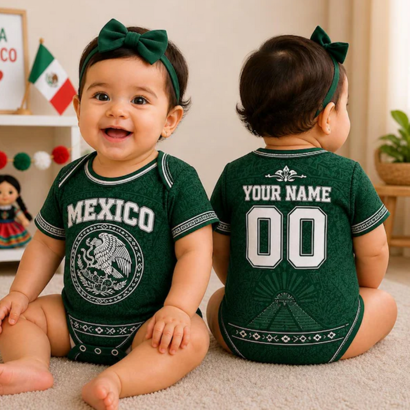 Custom Mexico Baby Girl Bodysuit, Personalized Soccer Jersey Onesie, Name Number Infant Romper, Mexican Baby Outfit Gift