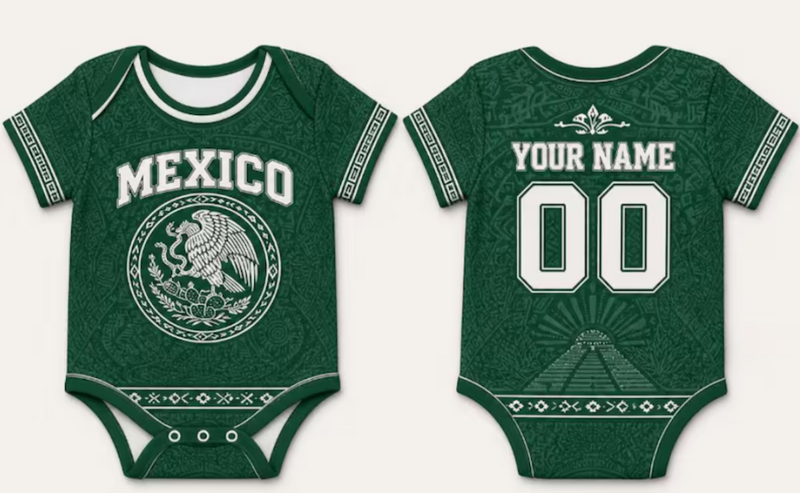 Custom Mexico Baby Girl Bodysuit, Personalized Soccer Jersey Onesie, Name Number Infant Romper, Mexican Baby Outfit Gift