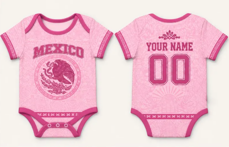 Custom Mexico Baby Girl Bodysuit, Personalized Soccer Jersey Onesie, Name Number Infant Romper, Mexican Baby Outfit Gift