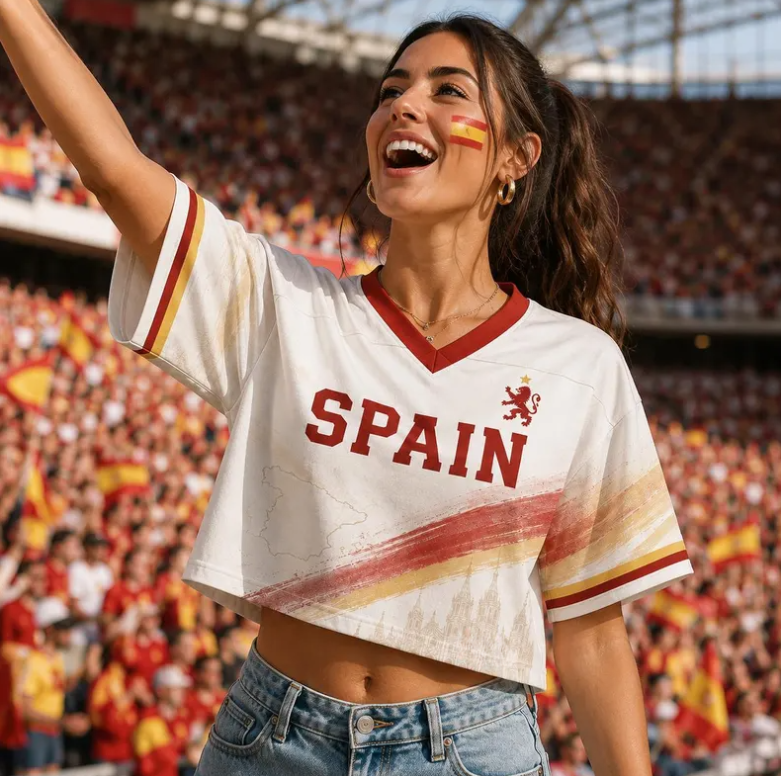 Custom Spain Croptop Football Jersey for Women, Personalized Soccer Crop Top, Trendy Sporty Girl Outfit, Spain 2026 Game Day Outfit