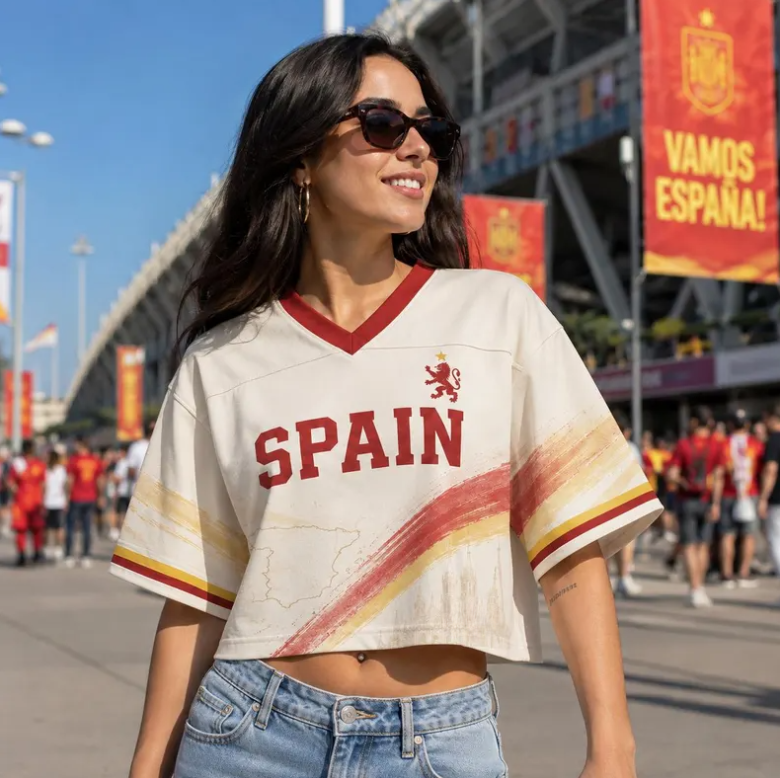 Custom Spain Croptop Football Jersey for Women, Personalized Soccer Crop Top, Trendy Sporty Girl Outfit, Spain 2026 Game Day Outfit