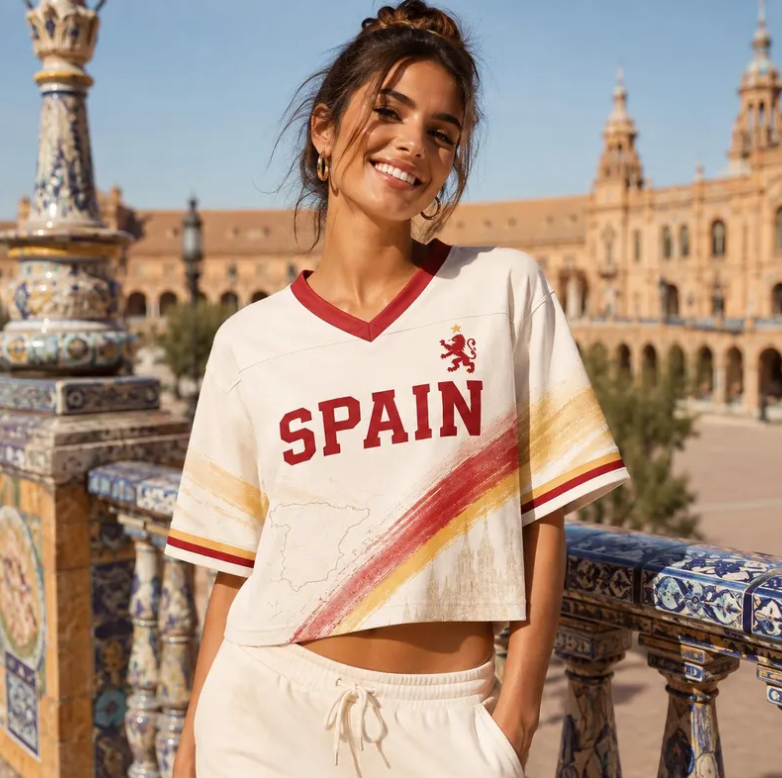 Custom Spain Croptop Football Jersey for Women, Personalized Soccer Crop Top, Trendy Sporty Girl Outfit, Spain 2026 Game Day Outfit