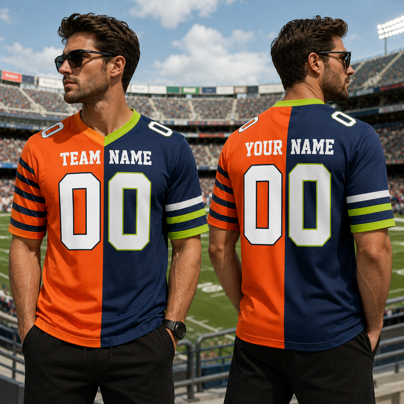Personalized Two Football Team Jersey, Custom Split Football Jersey, Two Teams Divided Jersey Game Day Outfit For Kids & Adult Football Fans