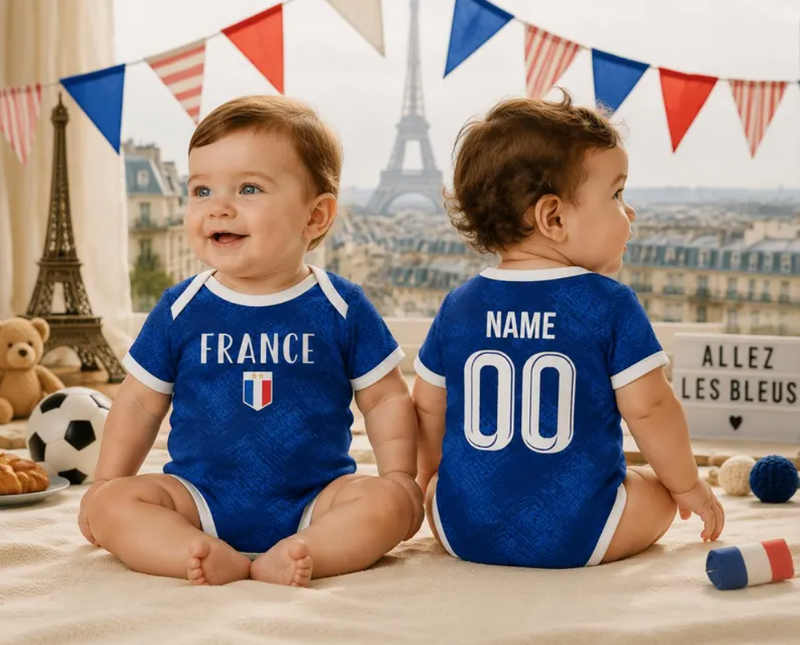 France Baby Bodysuit, Personalized Soccer Jersey for Infants, Custom Name & Number, Cute Newborn Outfit, Football Fan Baby Gift