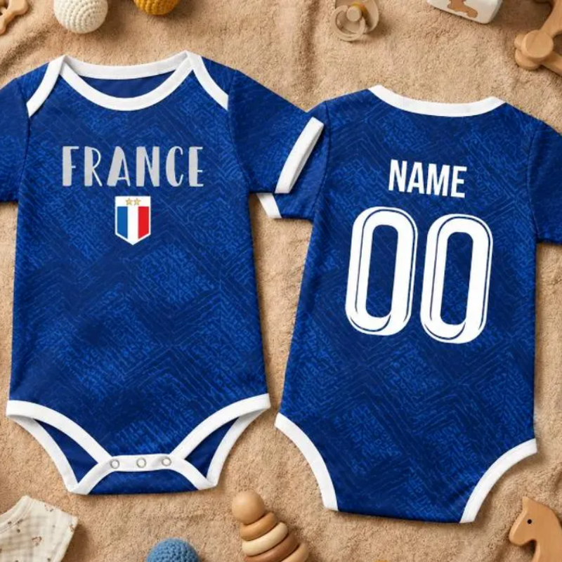 France Baby Bodysuit, Personalized Soccer Jersey for Infants, Custom Name & Number, Cute Newborn Outfit, Football Fan Baby Gift