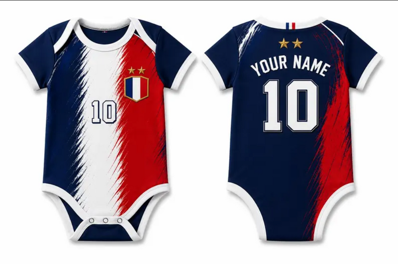 France Baby Bodysuit, Personalized Soccer Jersey for Infants, Custom Name & Number, Cute Newborn Outfit, Football Fan Baby Gift