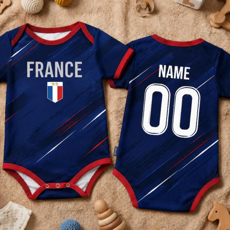 France Baby Bodysuit, Personalized Soccer Jersey for Infants, Custom Name & Number, Cute Newborn Outfit, Football Fan Baby Gift