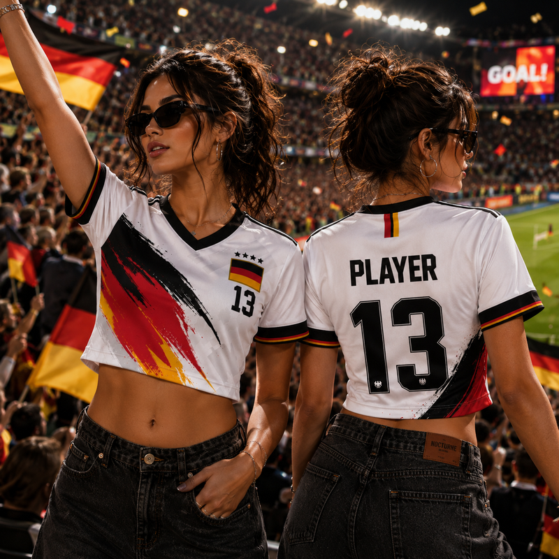 Germany Soccer Crop Top Jersey Custom Name Number Women Mesh Football Fan Shirt