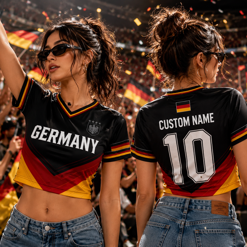 Germany Soccer Crop Top Jersey Custom Name Number Women Mesh Football Fan Shirt