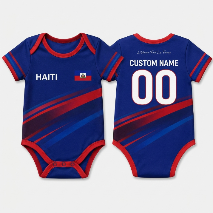 Personalized Haiti Baby Soccer Bodysuit, Custom Name Number Infant Football Onesie, Haiti Fan Baby Outfit, Haiti Jersey Romper Gift