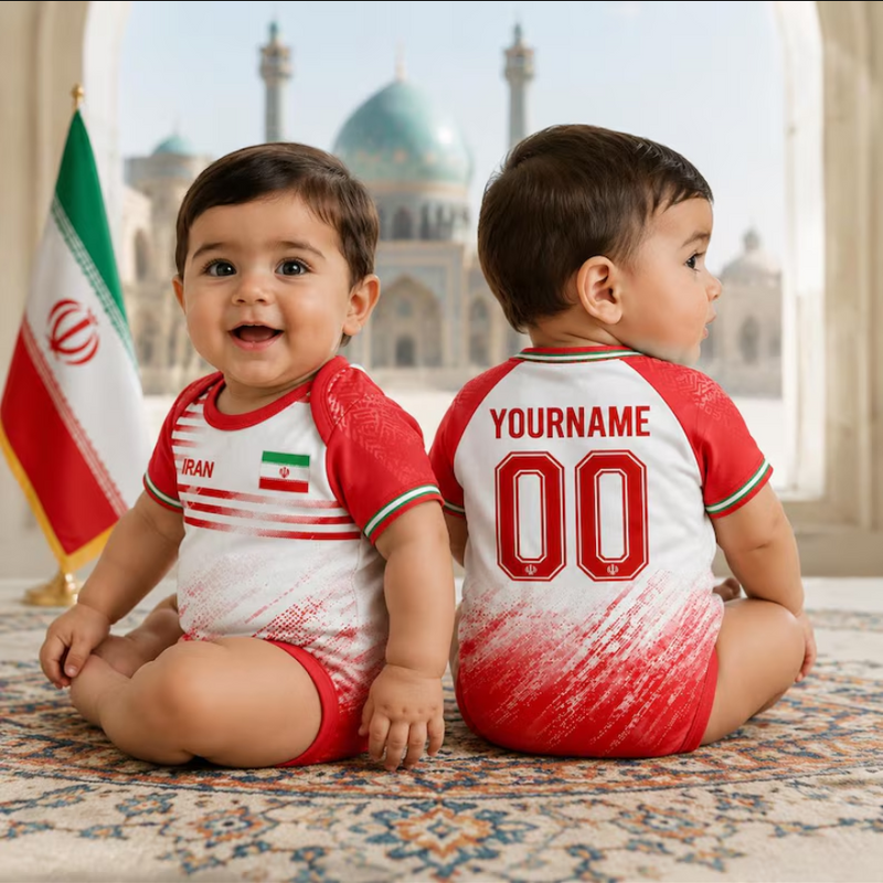 Iran Baby Soccer Onesie, Kids Football Jersey, National Team Outfit, White Infant Bodysuit, Sporty Baby Gift, Unisex Baby Clothes