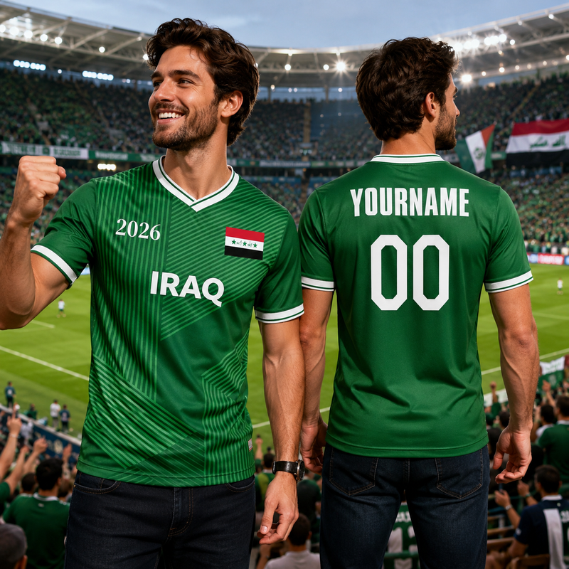 Iraq Soccer Jersey Adult V-Neck Personalized Custom Name Number, Iraq Football Shirt for Men Women, Green Iraq National Team Jersey, Fan Gift