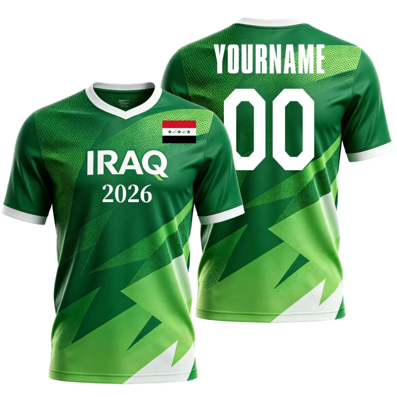 Iraq Soccer Jersey Adult V-Neck Personalized Custom Name Number, Iraq Football Shirt for Men Women, Green Iraq National Team Jersey, Fan Gift