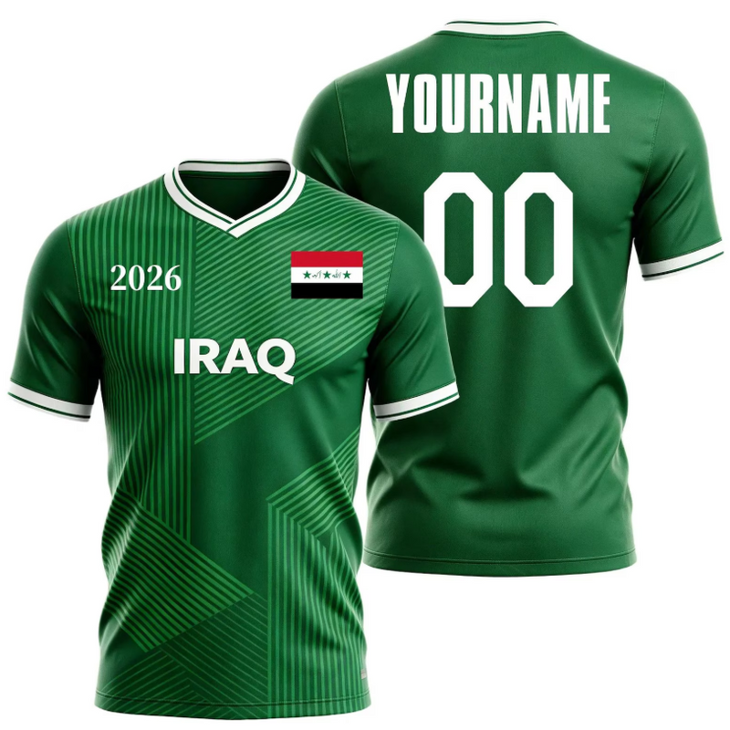 Iraq Soccer Jersey Adult V-Neck Personalized Custom Name Number, Iraq Football Shirt for Men Women, Green Iraq National Team Jersey, Fan Gift