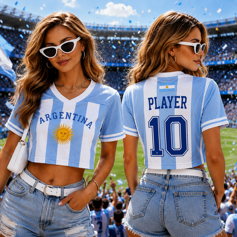 Argentina Crop Top Football Jersey, Argentina Blue White Striped Crop Top Shirt, Argentina Crop jersey top, Argentina crop top