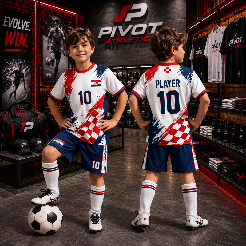 Kids Croatia Soccer Kit, Custom Name Number Jersey, Youth Football Uniform, Boys Shorts Set