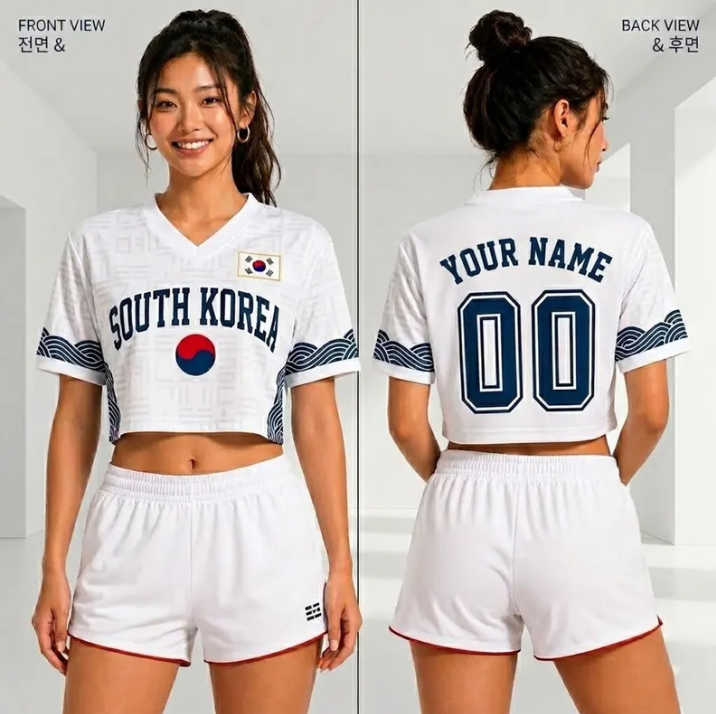 Korean Football Croptop Jersey, Custom Name Soccer Shirt, Fan Apparel