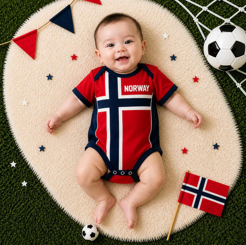Norway Baby Soccer Bodysuit – Newborn Football Outfit, Unisex Infant Jersey