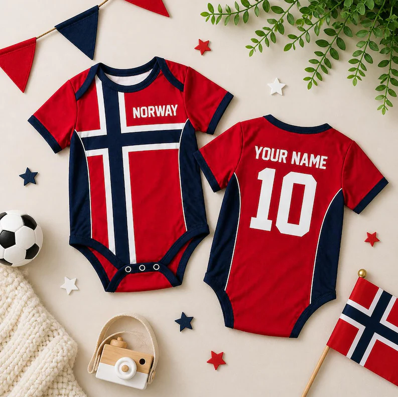 Norway Baby Soccer Bodysuit – Newborn Football Outfit, Unisex Infant Jersey