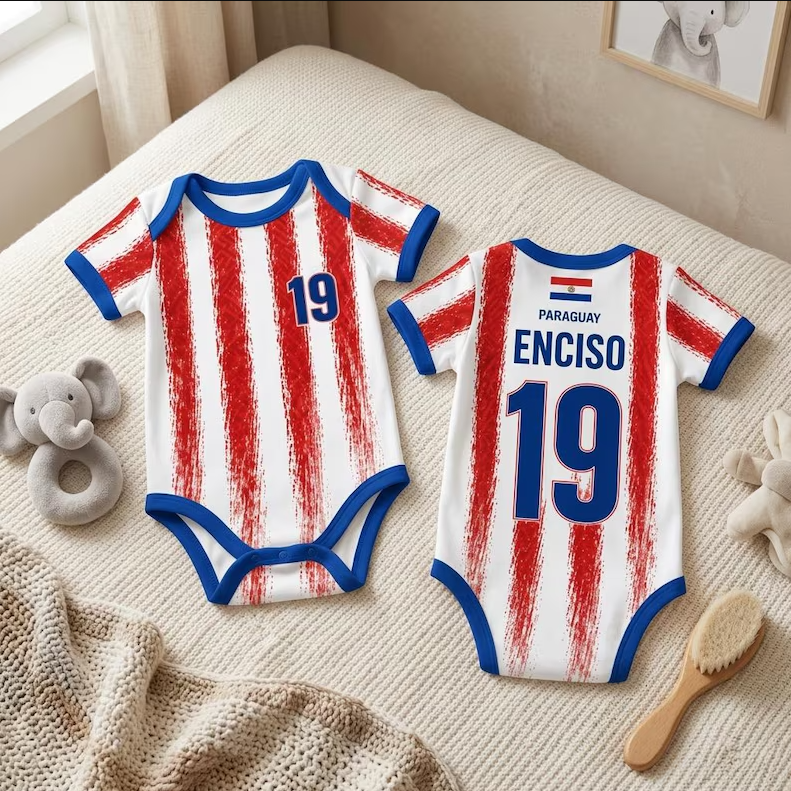 Paraguay Baby Bodysuit, Custom Name Number Shirt, Personalized Soccer Fan Outfit