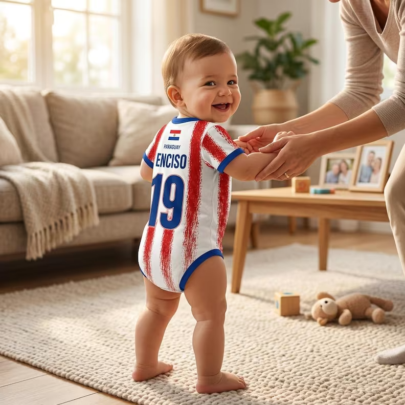 Paraguay Baby Bodysuit, Custom Name Number Shirt, Personalized Soccer Fan Outfit