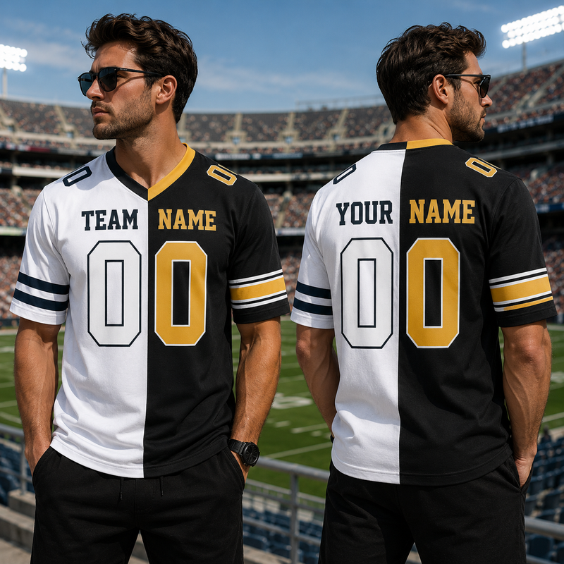 Personalized Any Two Football Team Jersey, Custom Name And Number Football Jersey, Football Jersey Team, Split Half Color Football Jersey