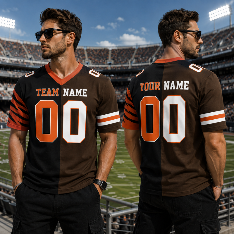 Personalized Any Two Football Team Jersey, Custom Name And Number Football Jersey, Football Jersey Team, Split Half Color Football Jersey