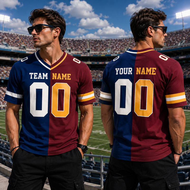 Personalized Any Two Football Team Jersey, Custom Name And Number Football Jersey, Football Jersey Team, Split Half Color Football Jersey