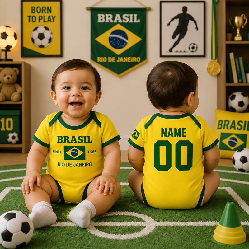 Brazil Soccer Bodysuit – Newborn Football Jersey Outfit, Unisex Infant Sports Apparel