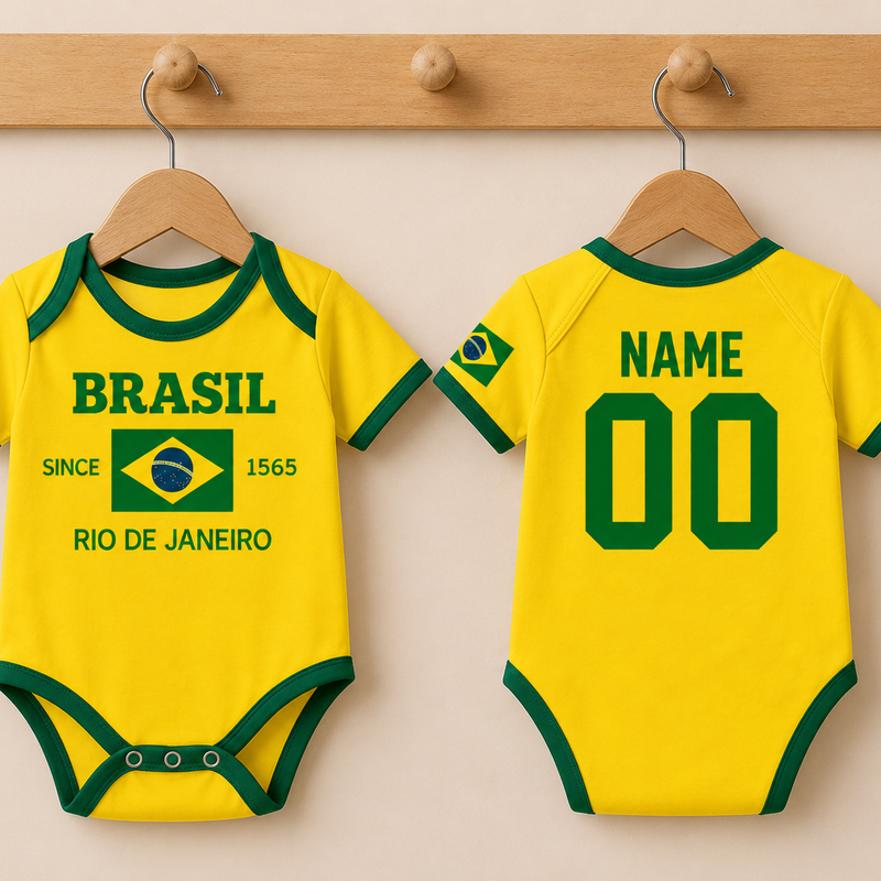 Brazil Soccer Bodysuit – Newborn Football Jersey Outfit, Unisex Infant Sports Apparel