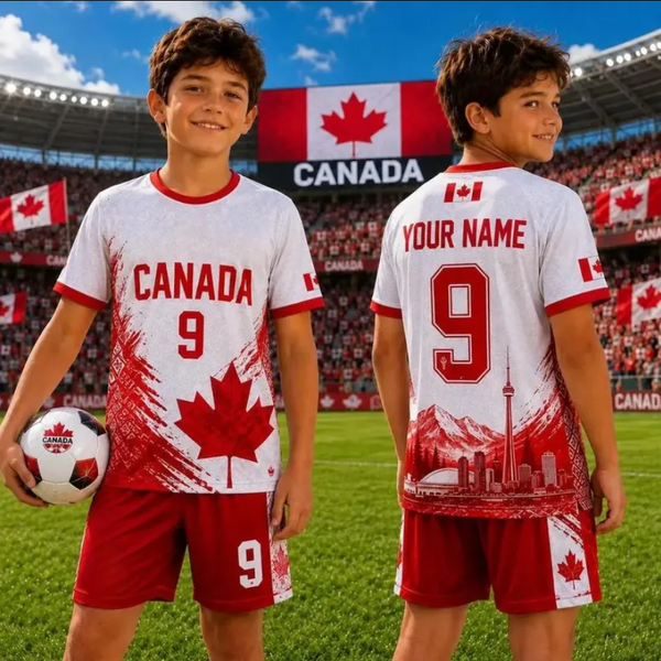 Personalized Canada Kids Soccer Jersey, Custom Name Number Football Uniform, Canada Youth Soccer Kit, Toddler Soccer Outfit