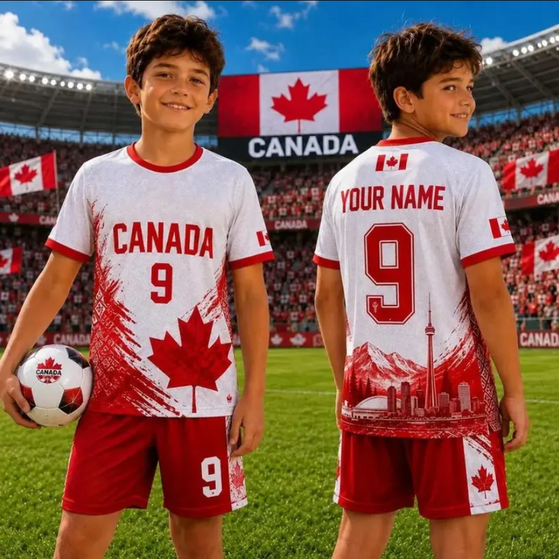 Personalized Canada Kids Soccer Jersey, Custom Name Number Football Uniform, Canada Youth Soccer Kit, Toddler Soccer Outfit