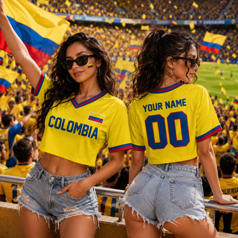 Personalized Colombia Soccer Crop Top Jersey, Custom Name Football Fan Tee