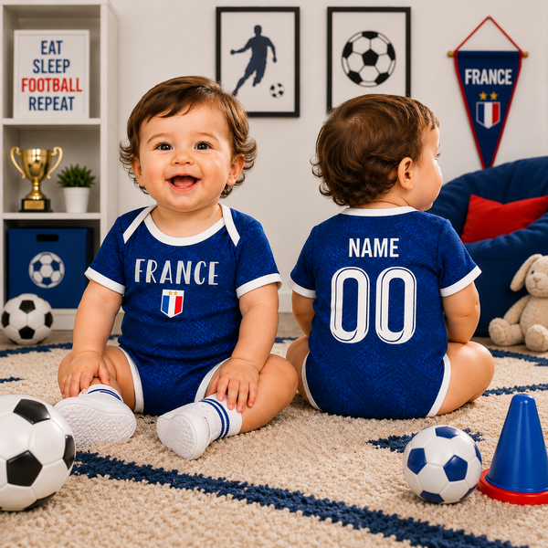 Personalized France Baby Bodysuit, Custom Name Number Soccer Onesie, France Inspired Infant Outfit, Football Fan Baby Romper, Newborn Giftf