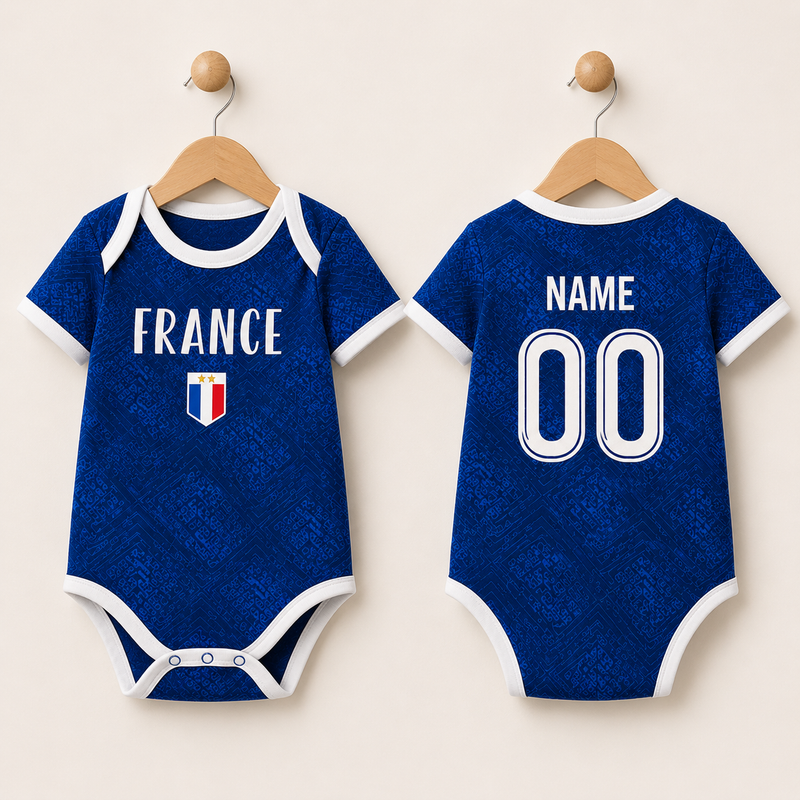 Personalized France Baby Bodysuit, Custom Name Number Soccer Onesie, France Inspired Infant Outfit, Football Fan Baby Romper, Newborn Giftf