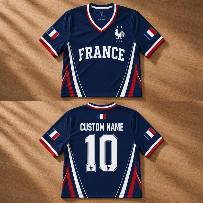 Custom France Crop Jersey, Personalized Soccer Football Shirt, Women’s Cropped Football Top, France Fan Streetwear, Gift for Her (Copy)