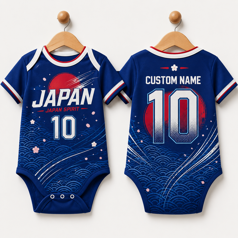 Personalized Japan Baby Girl Bodysuit, Custom Name Number Soccer Onesie, Japan Inspired Infant Outfit, Football Fan Baby Romper Gift