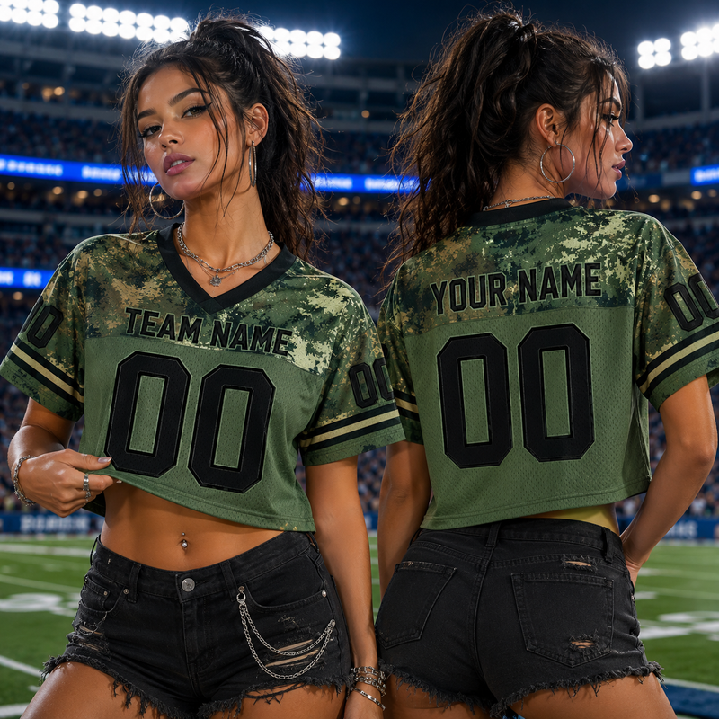 Personalized Women's Crop Top Football Jersey Custom Team Name Number Logo Women Crop Tee, Streetwear Sports Cropped