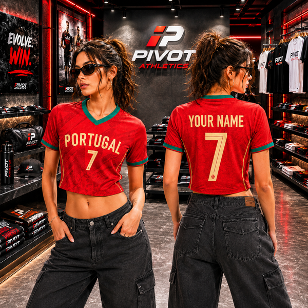 Portugal Soccer Crop Top Jersey – Personalized Name Number, Women Mesh Football Shirt, Fan Apparel