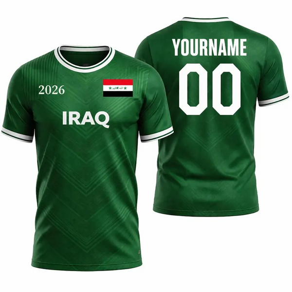 Customizable Iraq Soccer Jersey and Shorts Set, Personalized Football Kit, Green Fan Apparel