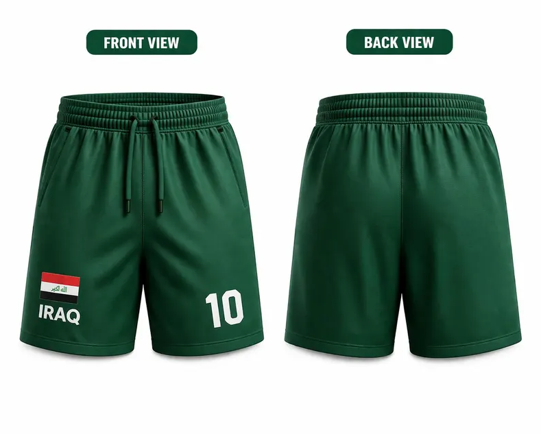 Customizable Iraq Soccer Jersey and Shorts Set, Personalized Football Kit, Green Fan Apparel