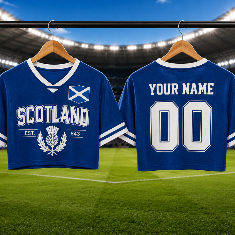 Personalized Scotland Football Crop Top, Custom Scotland National Team Jersey for Women, Trendy Cropped Soccer Fan Shirt, Scotland Pride Top