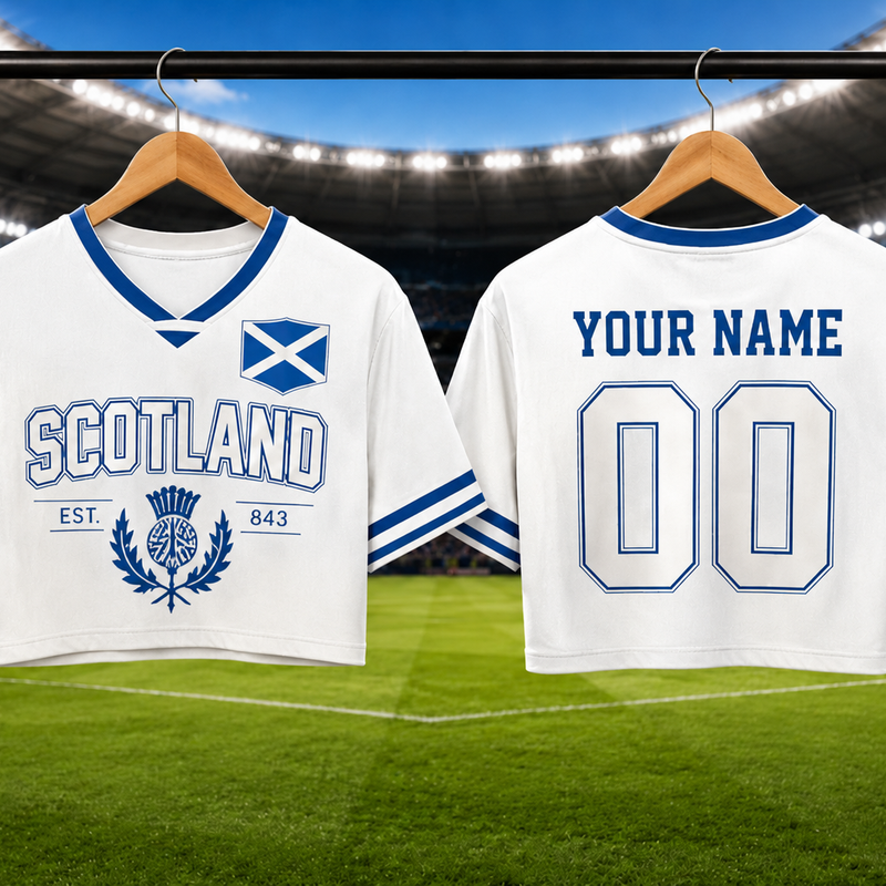 Personalized Scotland Football Crop Top, Custom Scotland National Team Jersey for Women, Trendy Cropped Soccer Fan Shirt, Scotland Pride Top