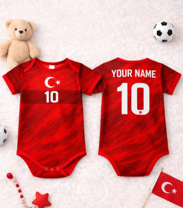 Turkey Soccer Baby Suit, Custom 2026 Fan Version, Personalized Name Number,