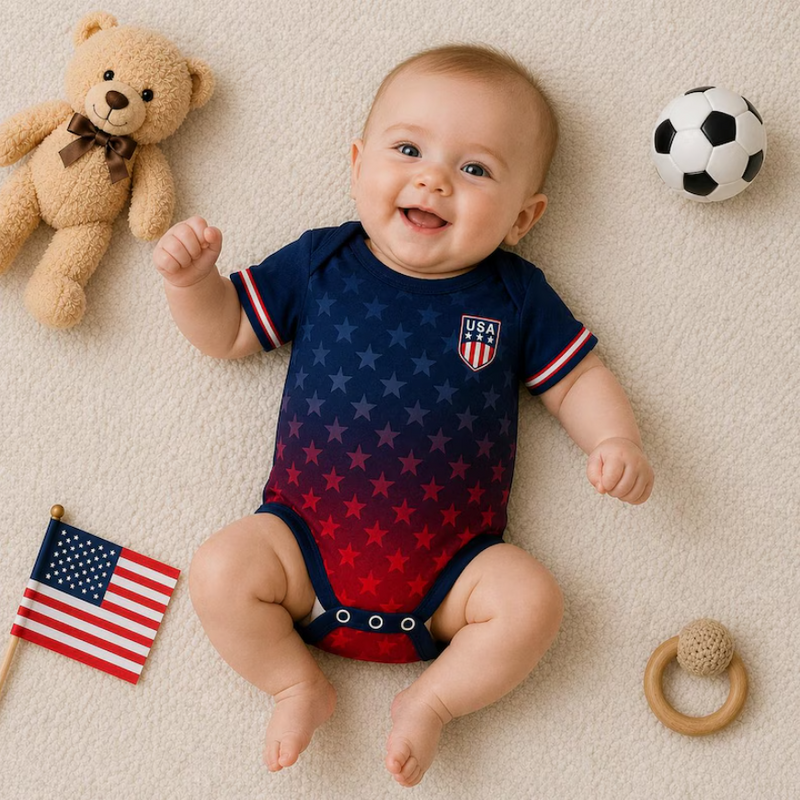 USA Baby Soccer Bodysuit, Personalized USA Football Jersey, Custom Name Number Infant Outfit, American Flag Baby Romper, USA Fan Baby Gift