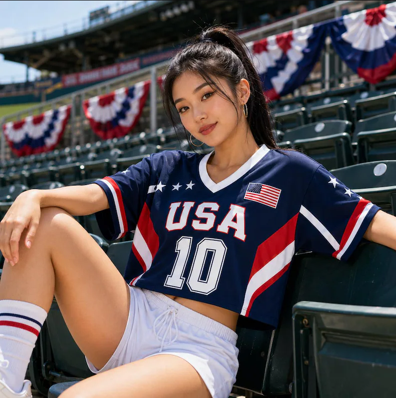 Personalized USA Soccer Crop Top Jersey, Custom Name Number Shirt, 2026 USA Football Fan Crop Top Tee for Women