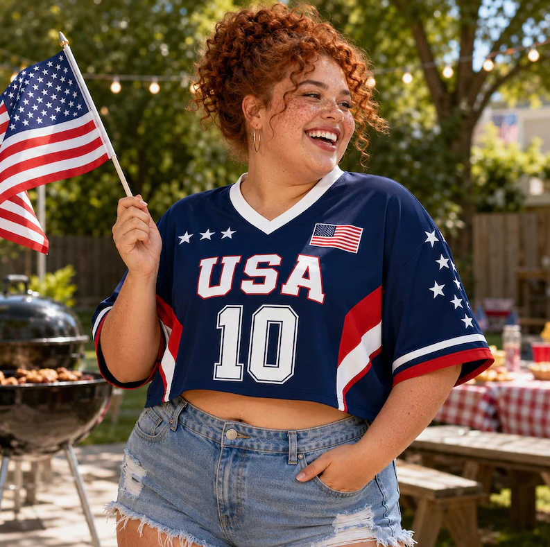 Personalized USA Soccer Crop Top Jersey, Custom Name Number Shirt, 2026 USA Football Fan Crop Top Tee for Women