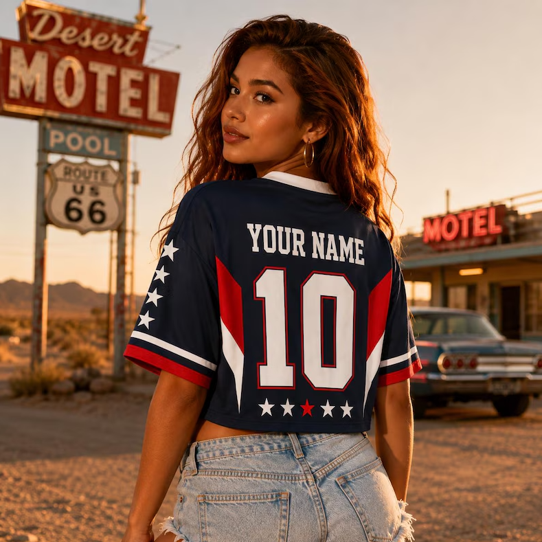 Personalized USA Soccer Crop Top Jersey, Custom Name Number Shirt, 2026 USA Football Fan Crop Top Tee for Women